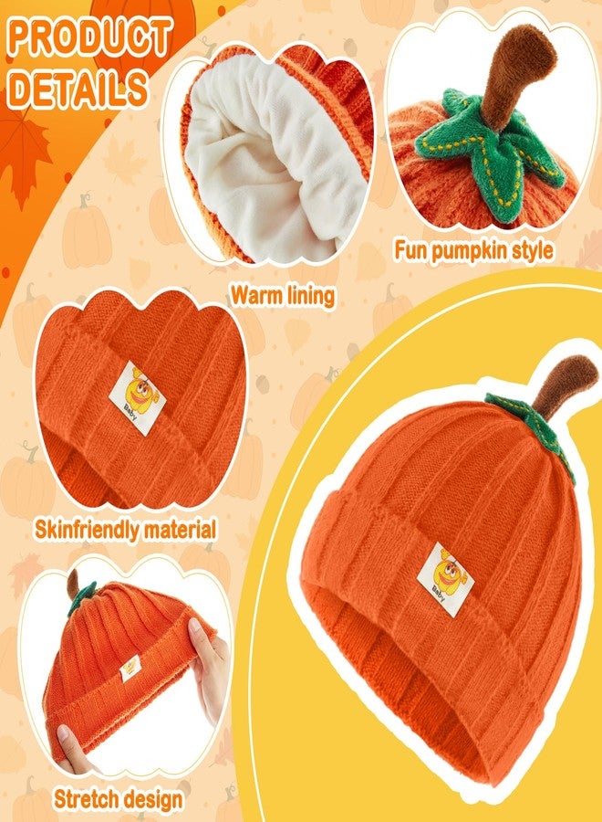 Yearntown 3 Pcs Pumpkin Hat for Toddler Baby Infant Kids Thanksgiving Winter Knitted Beanie Thick Orange Hat for Boys Girls(Medium,Orange, Yellow, Red) - Image 3